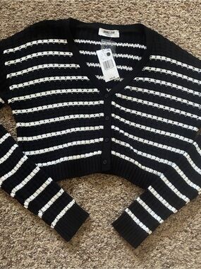 Double Zero Black & White Striped Cropped Cardigan